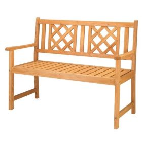 118*56.5*90cm Outdoor Garden Fir Grid Back Wooden Bench Burlywood 118*56.5*90cm Outdoor Garden Fir Grid Back Wooden Bench Burlywood