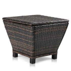 Outdoor PE Wicker Side Table with Storage, Small Patio Storage Bin Container for Hose Cushion Towel, Brown Outdoor PE Wicker Side Table with Storage, Small Patio Storage Bin Container for Hose Cushion Towel, Brown
